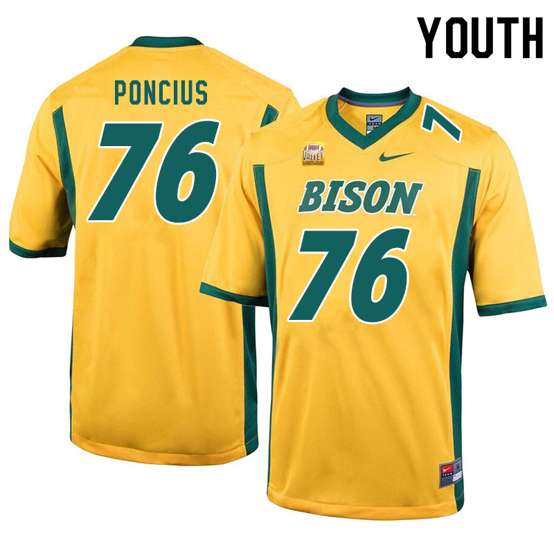 Youth #76 Hunter Poncius North Dakota State Bison College Football Jerseys Sale-Yellow - Click Image to Close